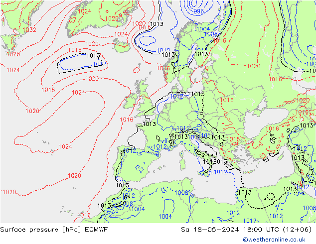 приземное давление ECMWF сб 18.05.2024 18 UTC