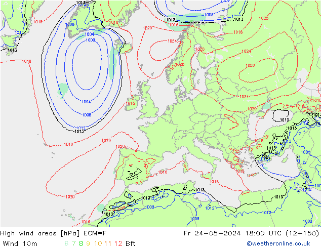 High wind areas ECMWF ven 24.05.2024 18 UTC