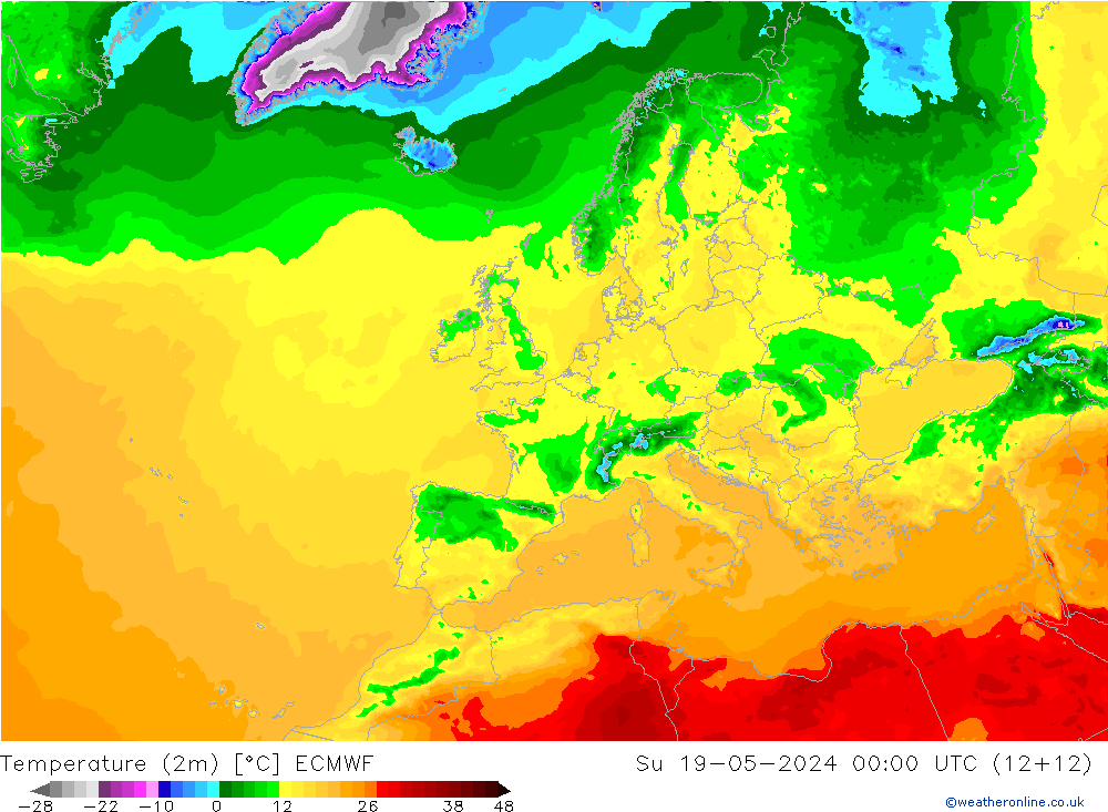 Temperaturkarte (2m) ECMWF So 19.05.2024 00 UTC
