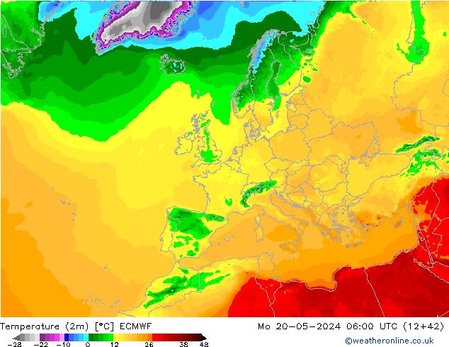 Temperaturkarte (2m) ECMWF Mo 20.05.2024 06 UTC