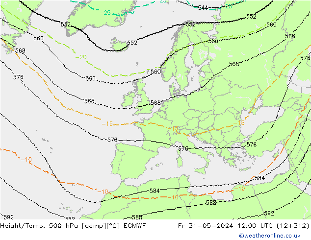 Height/Temp. 500 hPa ECMWF Sex 31.05.2024 12 UTC