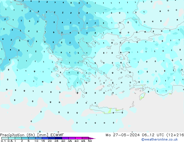 Precipitation (6h) ECMWF Po 27.05.2024 12 UTC