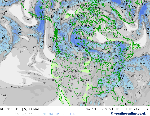 RH 700 hPa ECMWF Sa 18.05.2024 18 UTC