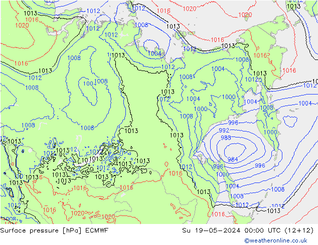 Presión superficial ECMWF dom 19.05.2024 00 UTC