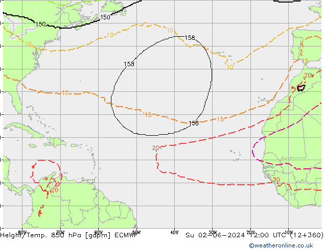 Height/Temp. 850 hPa ECMWF Dom 02.06.2024 12 UTC