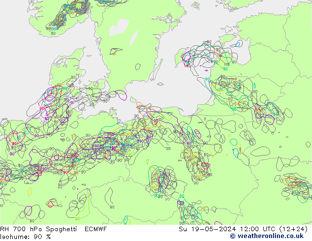 Humedad rel. 700hPa Spaghetti ECMWF dom 19.05.2024 12 UTC