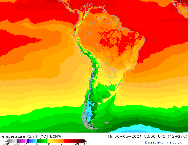 Temperature (2m) ECMWF Th 30.05.2024 00 UTC