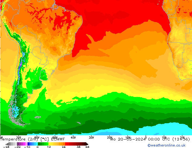 Temperatura (2m) ECMWF Seg 20.05.2024 00 UTC