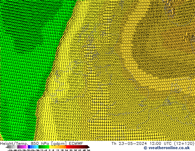 Hoogte/Temp. 850 hPa ECMWF do 23.05.2024 12 UTC