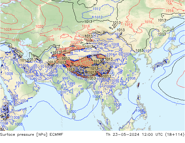 Presión superficial ECMWF jue 23.05.2024 12 UTC