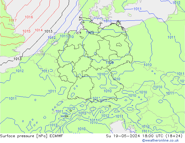 pressão do solo ECMWF Dom 19.05.2024 18 UTC