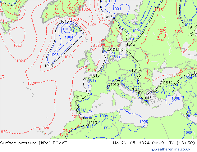 приземное давление ECMWF пн 20.05.2024 00 UTC