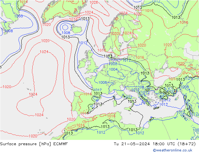 Pressione al suolo ECMWF mar 21.05.2024 18 UTC