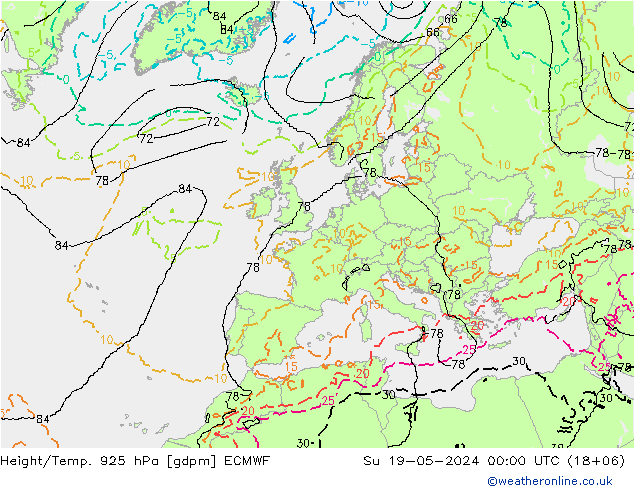Géop./Temp. 925 hPa ECMWF dim 19.05.2024 00 UTC