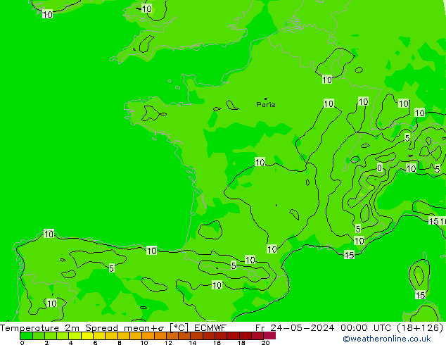 Temperature 2m Spread ECMWF Fr 24.05.2024 00 UTC