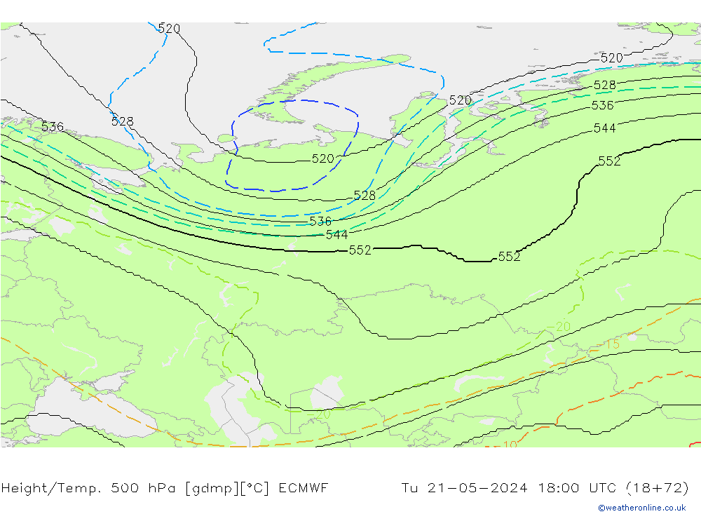 Height/Temp. 500 hPa ECMWF Ter 21.05.2024 18 UTC