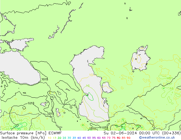 Isotachs (kph) ECMWF Ne 02.06.2024 00 UTC