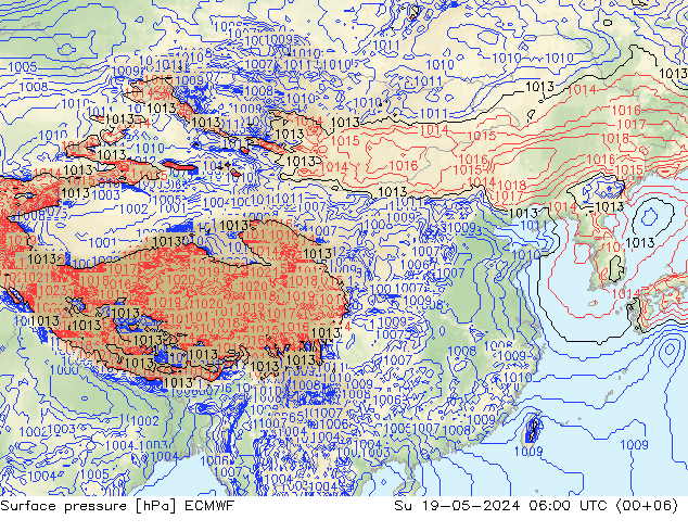 Luchtdruk (Grond) ECMWF zo 19.05.2024 06 UTC