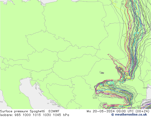 Luchtdruk op zeeniveau Spaghetti ECMWF ma 20.05.2024 00 UTC