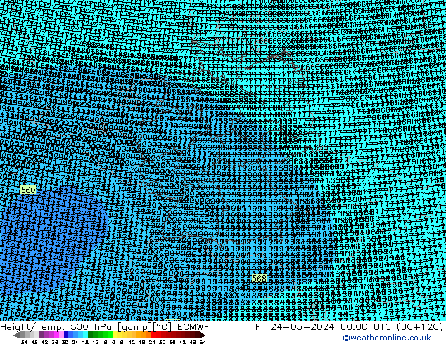 Yükseklik/Sıc. 500 hPa ECMWF Cu 24.05.2024 00 UTC