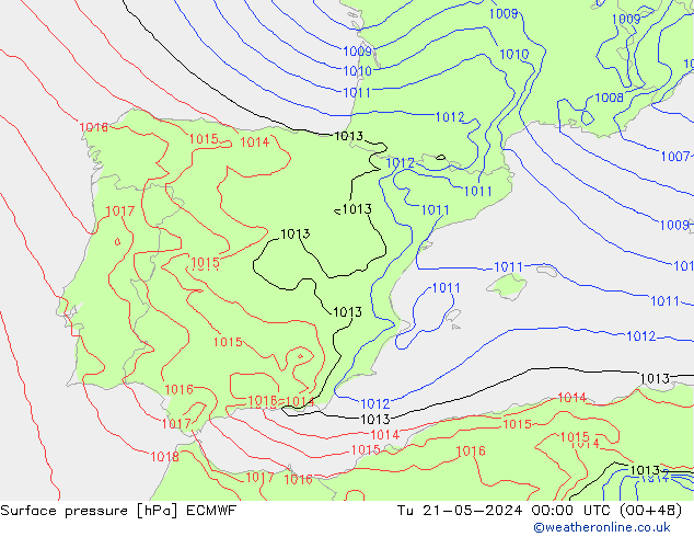 Bodendruck ECMWF Di 21.05.2024 00 UTC