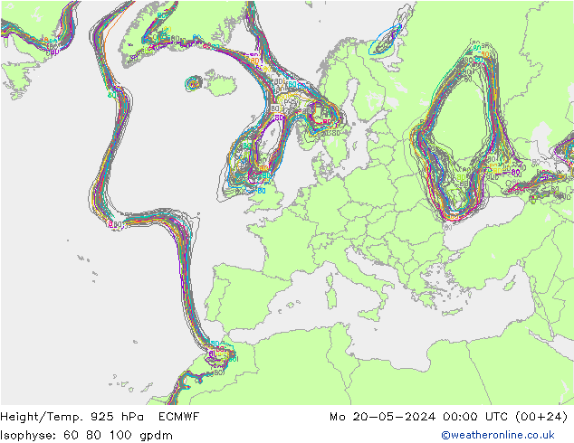 Height/Temp. 925 гПа ECMWF пн 20.05.2024 00 UTC