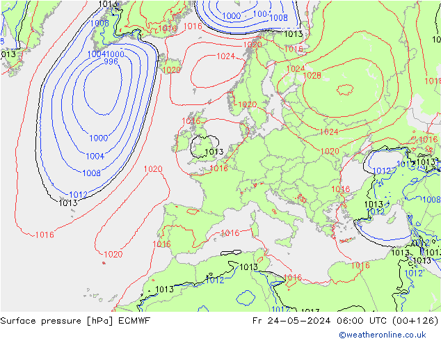 Pressione al suolo ECMWF ven 24.05.2024 06 UTC