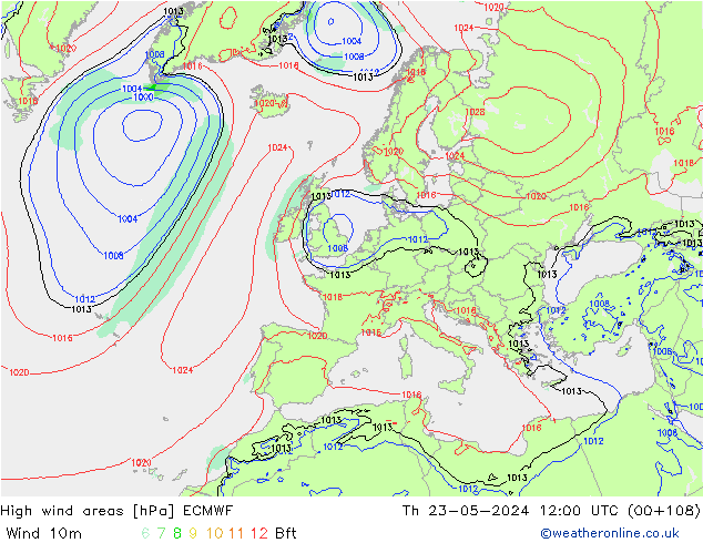 High wind areas ECMWF Th 23.05.2024 12 UTC