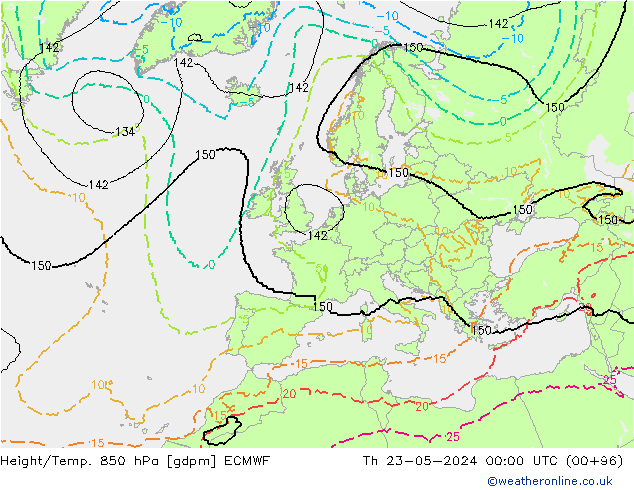 Height/Temp. 850 hPa ECMWF Čt 23.05.2024 00 UTC