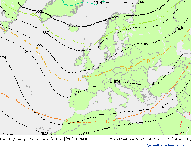 Height/Temp. 500 гПа ECMWF пн 03.06.2024 00 UTC