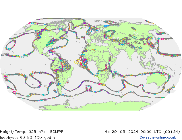 Height/Temp. 925 hPa ECMWF Mo 20.05.2024 00 UTC