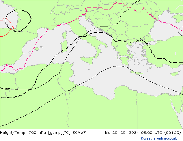 Yükseklik/Sıc. 700 hPa ECMWF Pzt 20.05.2024 06 UTC