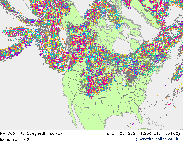 Humedad rel. 700hPa Spaghetti ECMWF mar 21.05.2024 12 UTC