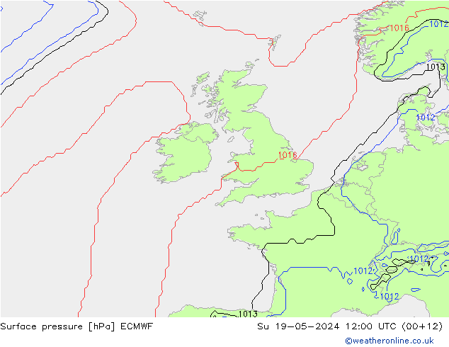 Atmosférický tlak ECMWF Ne 19.05.2024 12 UTC