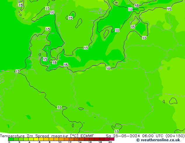Temperatura 2m Spread ECMWF sáb 25.05.2024 06 UTC