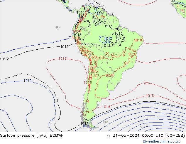 Presión superficial ECMWF vie 31.05.2024 00 UTC