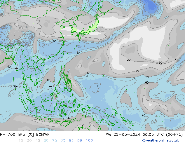 RH 700 hPa ECMWF We 22.05.2024 00 UTC