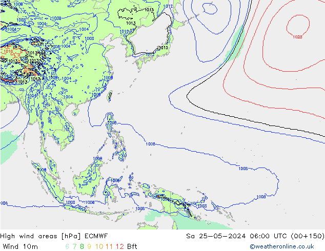 High wind areas ECMWF сб 25.05.2024 06 UTC
