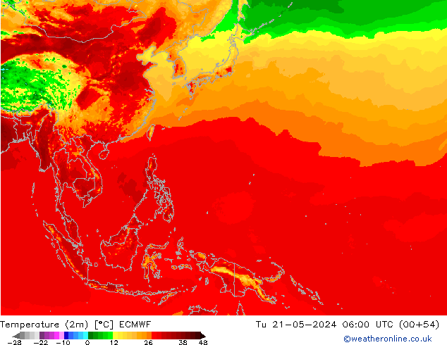 Temperature (2m) ECMWF Út 21.05.2024 06 UTC