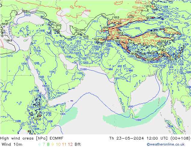 High wind areas ECMWF Th 23.05.2024 12 UTC
