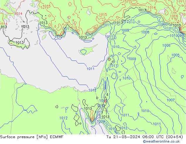Atmosférický tlak ECMWF Út 21.05.2024 06 UTC