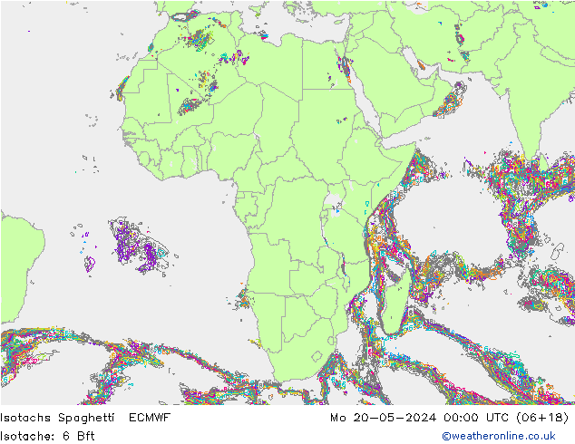 Isotachs Spaghetti ECMWF Mo 20.05.2024 00 UTC