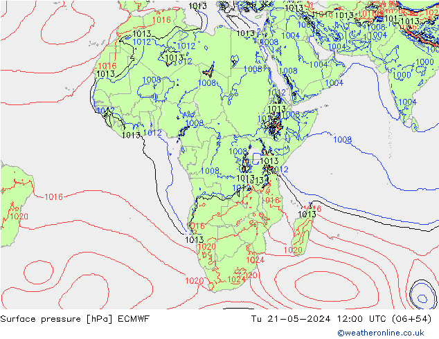 Surface pressure ECMWF Tu 21.05.2024 12 UTC