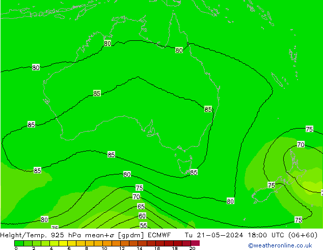 Height/Temp. 925 hPa ECMWF Tu 21.05.2024 18 UTC