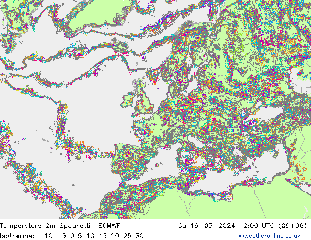 温度图 Spaghetti ECMWF 星期日 19.05.2024 12 UTC