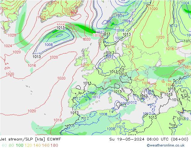 高速氣流/地面气压 ECMWF 星期日 19.05.2024 06 UTC