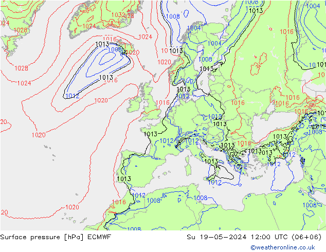 Presión superficial ECMWF dom 19.05.2024 12 UTC