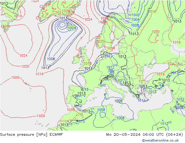 地面气压 ECMWF 星期一 20.05.2024 06 UTC