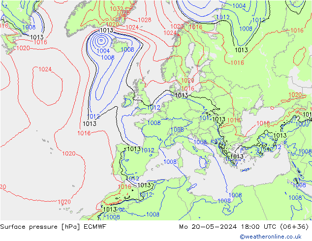 Atmosférický tlak ECMWF Po 20.05.2024 18 UTC