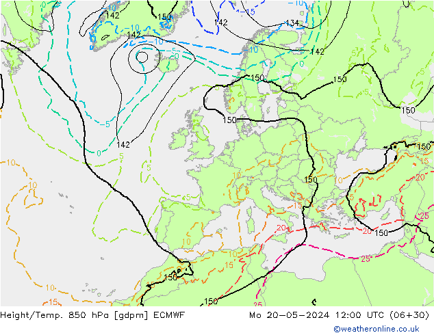 Height/Temp. 850 гПа ECMWF пн 20.05.2024 12 UTC